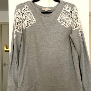 LOFT Lace Shoulder Long-Sleeve Sweater, Medium